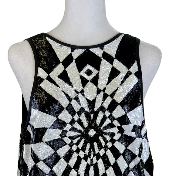 NWT EMILIO PUCCI SILK MINI DRESS WITH BLACK AND WHITE SEQUIN GEOMETRIC ORNAMENT - Picture 2 of 10